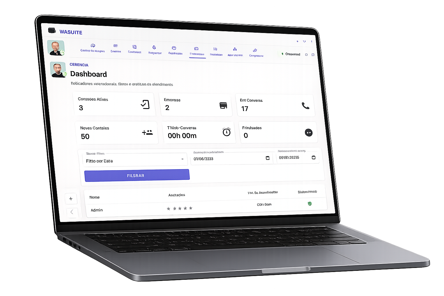 Aplicativo Windows do WASUITE com CRM completo, dashboard, Kanban e automações